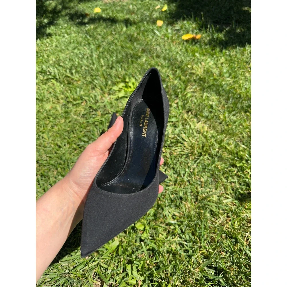 Saint Laurent Paris Anja Black Fabric Pointed Toe Pumps Stiletto Heels Size 38.5 - Picture 9 of 9